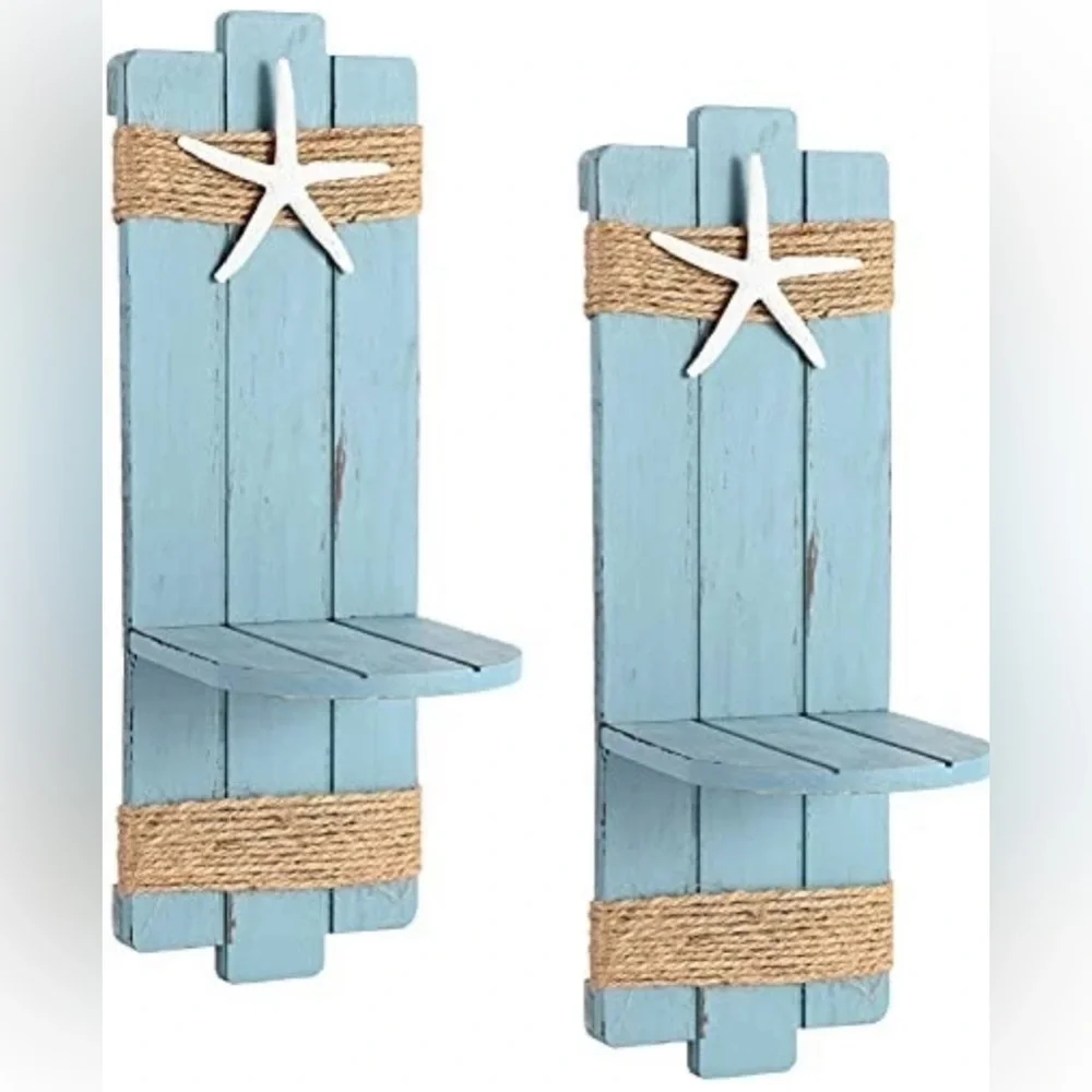 Beach Starfish Wall Candle Sconces Decor, Ocean Themed Wall-Mount Candle Holders